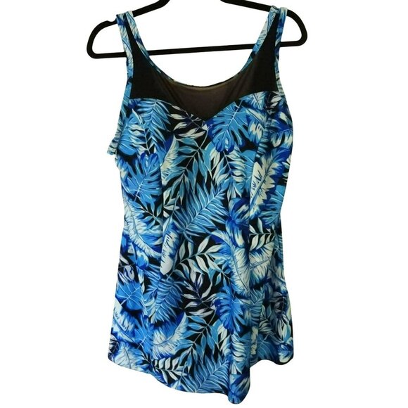 NWT Simply Fit Tropical Print Blue One Piece XL Polyester Spandex Swimsuit $90 - Picture 2 of 9